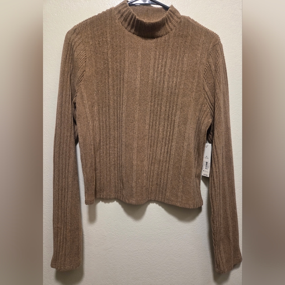 Brown Ribbed Knit Sweater